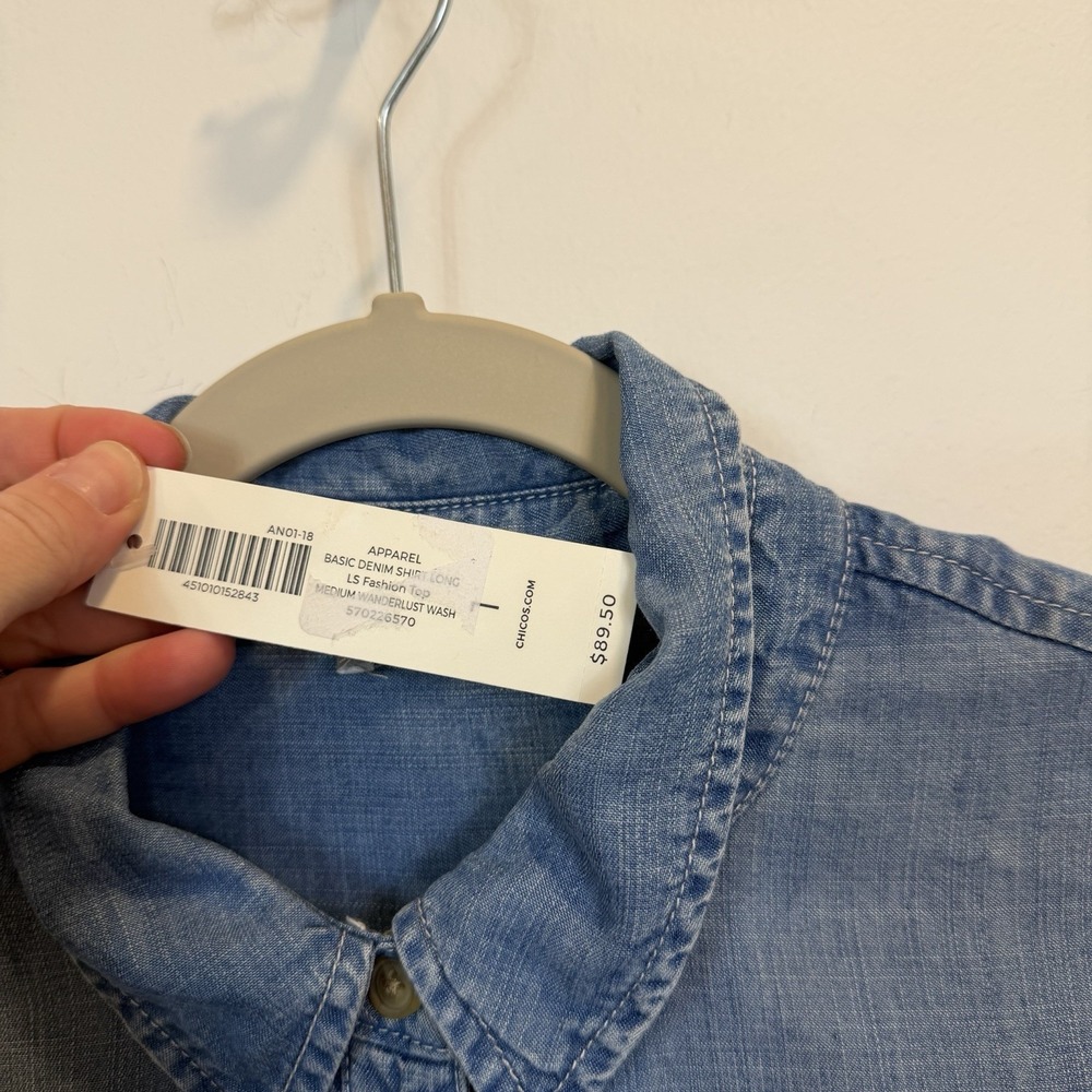 NWT Chico's 1 Medium Basic Denim Button Down Tuni… - image 5